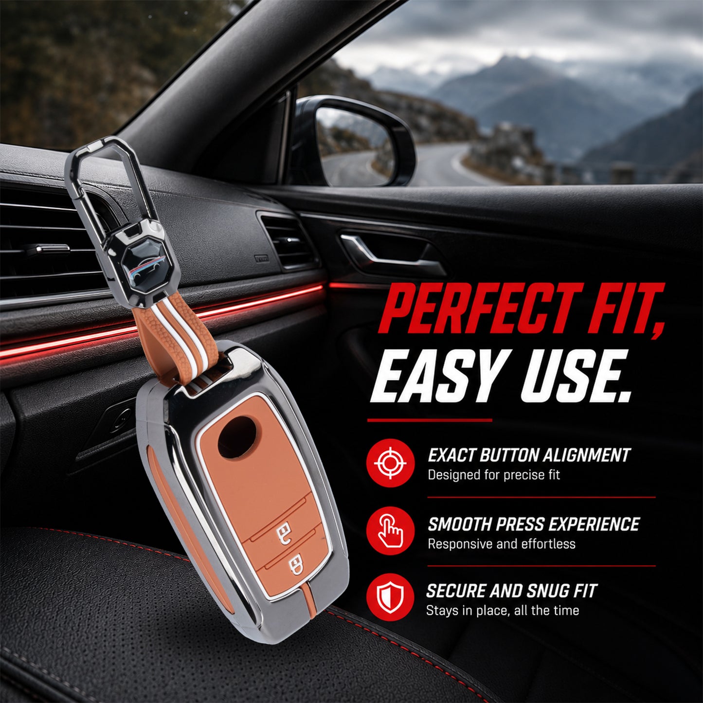 Metal Sapphire Key Cover With Key Chain Compatible with Toyota: Innova Crysta, Innova HyCross, Hilux (2 button smart key)