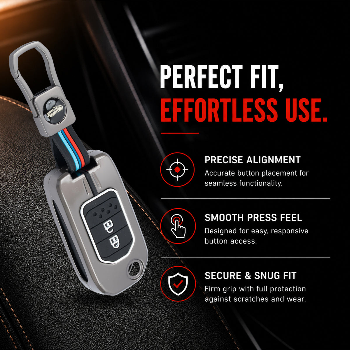 metal silicon Car Key Cover Compatible For Honda City | WR-V | Jazz (2 Button Flip Key)