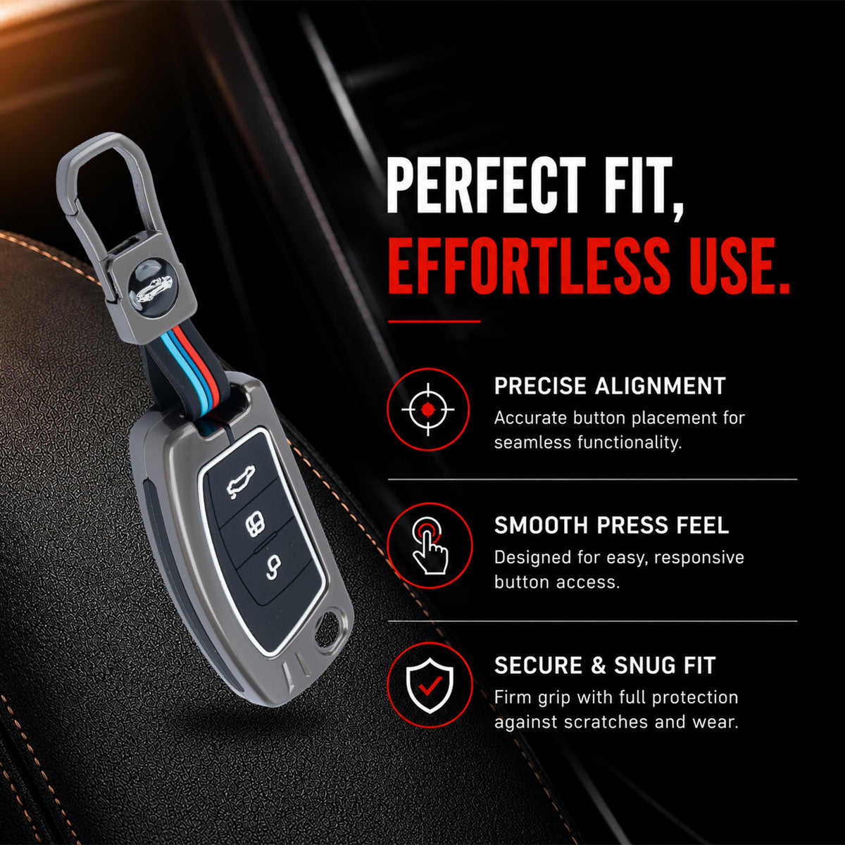 Metal Silicone Key Cover Compatible for Ford EcoSport | Aspire | Freestyle Flip Key only (3 Button Flip Key)