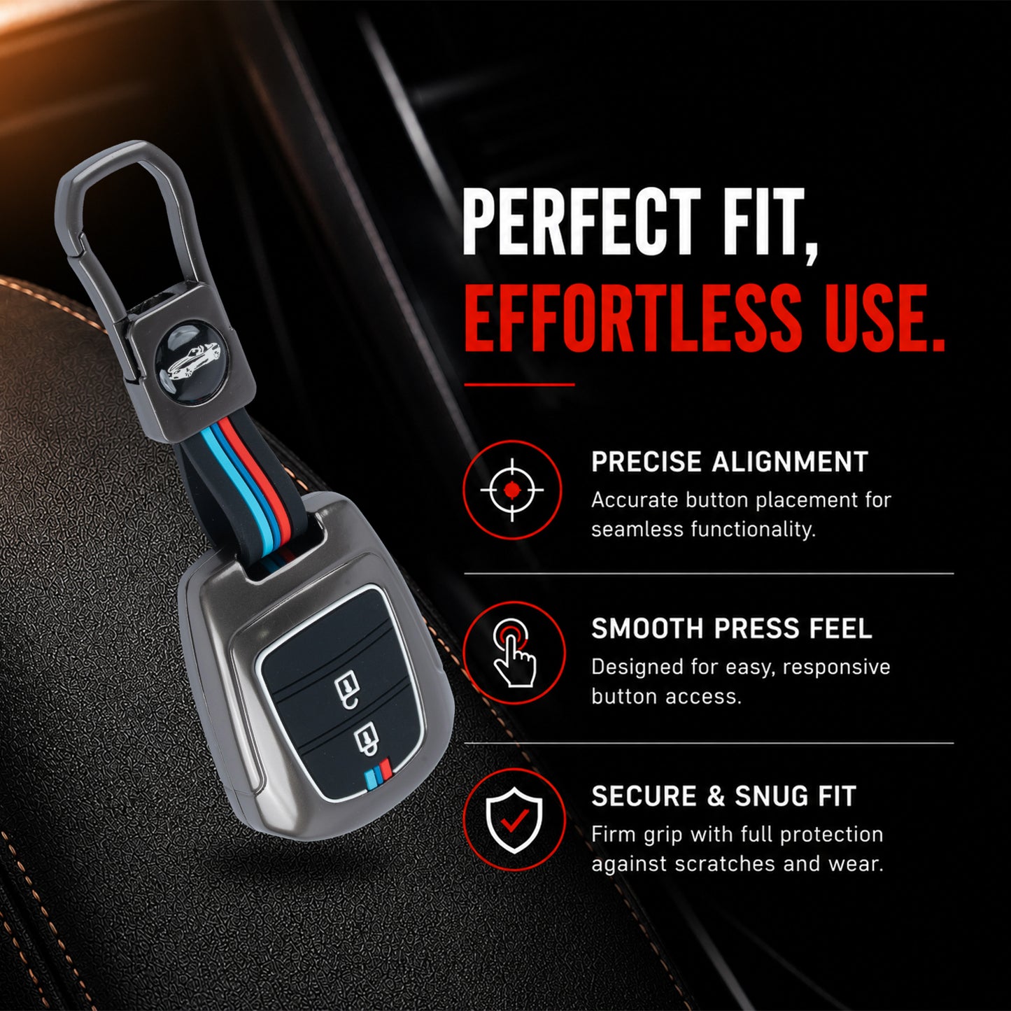 Metal Silicone Key Cover Compatible for Hyundai Grand i10 | Santro (2 Button Key)