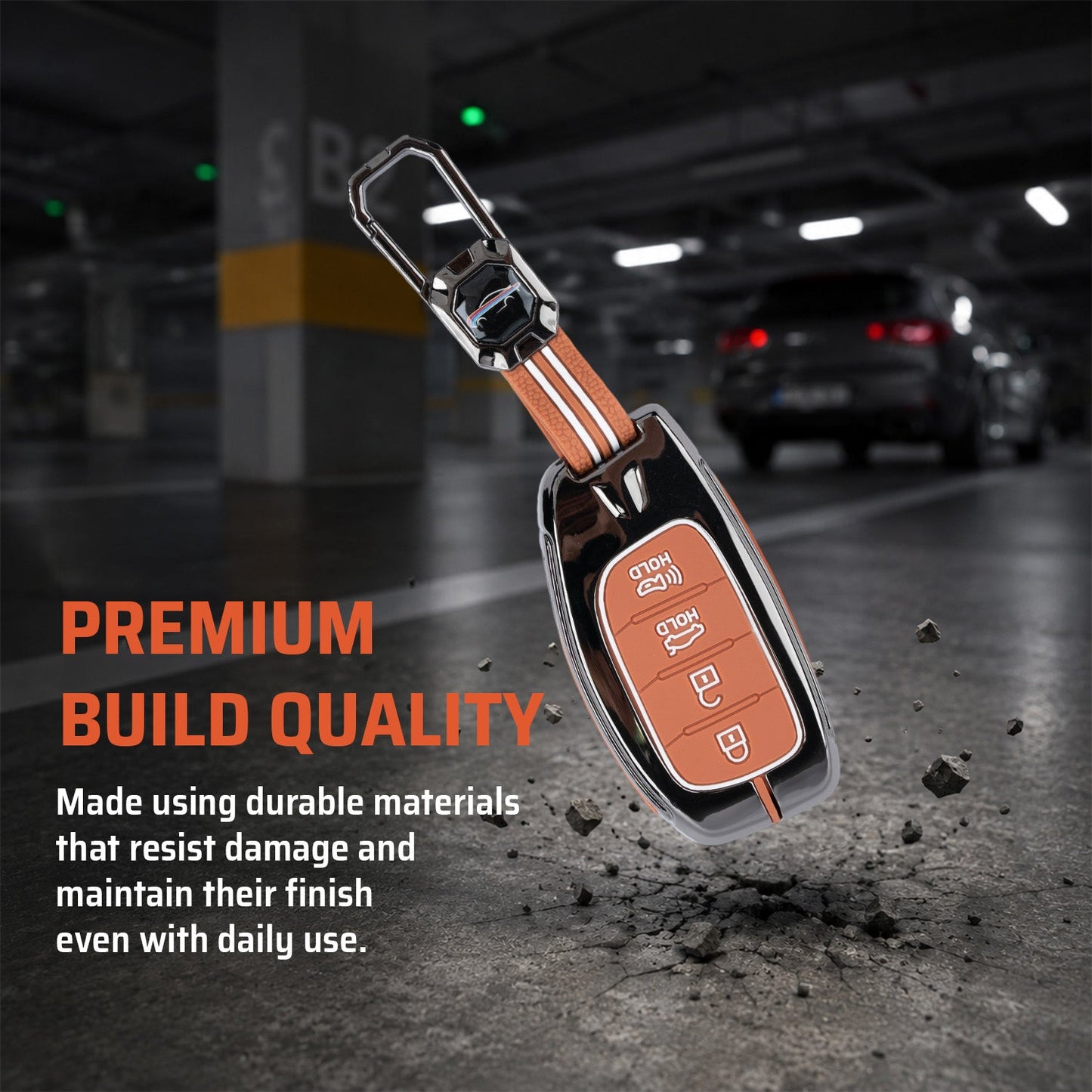 Metal Key Cover Compatible For Hyundai: i20, Creta, Venue, Tucson, Alcazar, Grand i10, Verna, Xcent, Aura, Elantra (4 button Smart Key)
