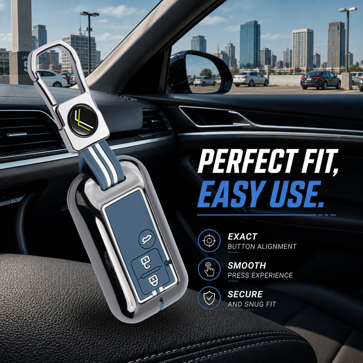 Metal Key Cover Compatible For Suzuki : Baleno, Swift, Ertiga, XL6, DZire, Fronx, Scross, Celerio, Ciaz, Brezza, Grand Vitara, Jimny, Ignis (3 Button Smart key)