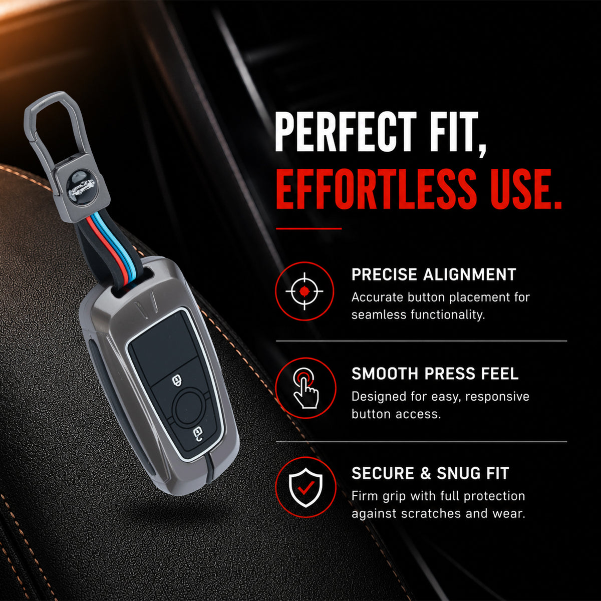 Metal Silicone Key Cover Compatible for Ford Ecosport | Endeavour | Freestyle | Aspire | Figo (2 button Smart Key)