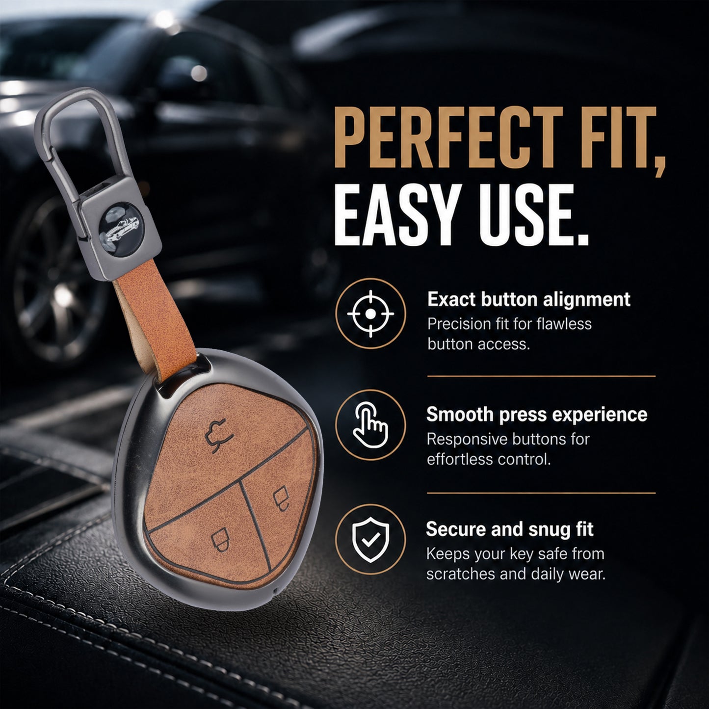Metal Leather Car Key Cover Compatible for MG COMET EV Electric 3 Button Smart Key