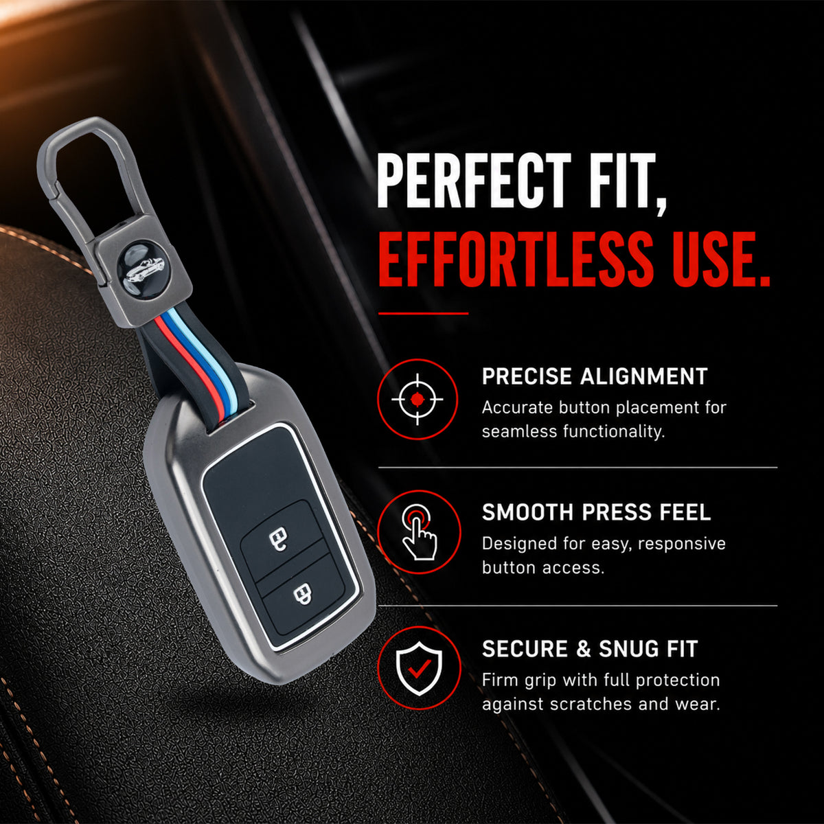 Metal Silicone Key Cover Compatible for Honda: Elevate, City, Jazz, Amaze, Accord, BR-V, CR-V, WR-V, Civic (2 button smart key)