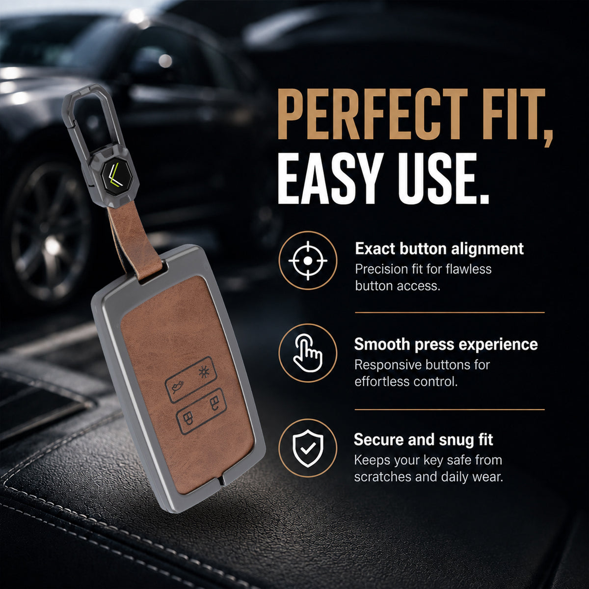 Metal Silicone Key Cover Compatible For Renault Triber | Kiger | New Kwid Smart Key