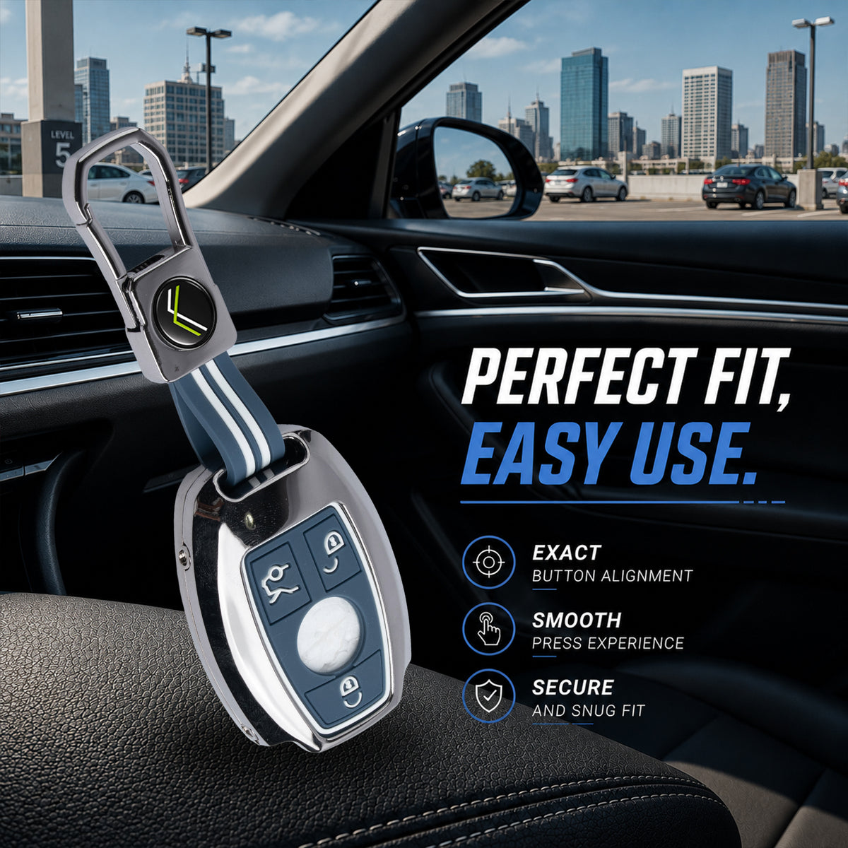 Metal Silicone Car Key Cover Compatible For Mercedes Benz : GL Series | S - Class | C - Class | M - Class | 3 Button Smart Key