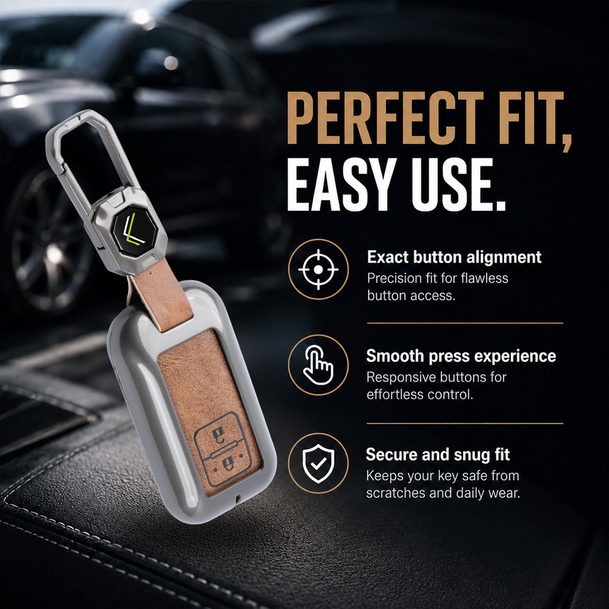 Metal Leather Key Cover Compatible For Suzuki : Swift, Dzire, Baleno, Ertiga, Vitara, Brezza, Fronx, Jimny XL6, & Toyota: Glanza, Urban Cruiser Hyryder
