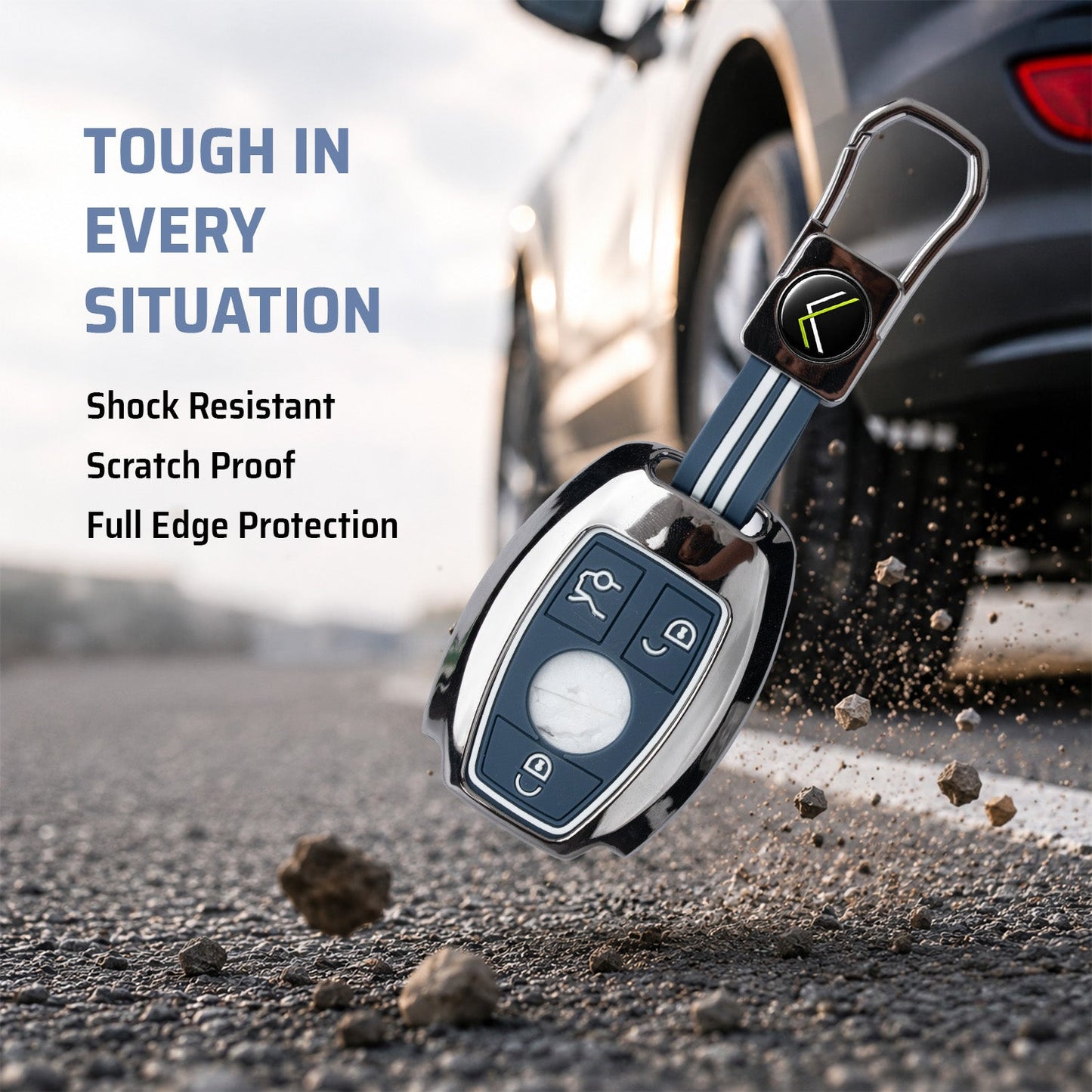 Metal Silicone Car Key Cover Compatible For Mercedes Benz : GL Series | S - Class | C - Class | M - Class | 3 Button Smart Key
