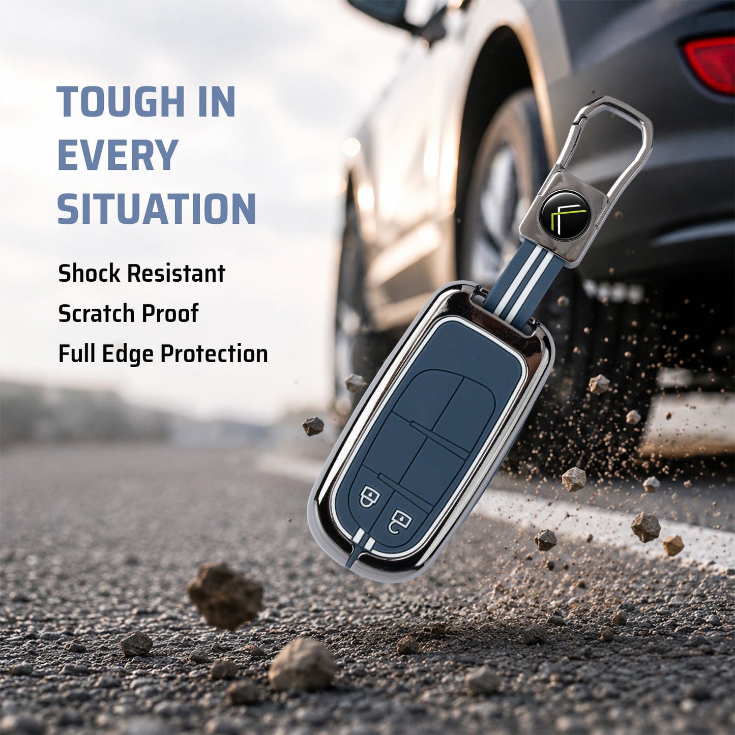 Metal Silicone Car Key Cover Compatible For Jeep Compass, Jeep Compass Trailhawk Smart Key