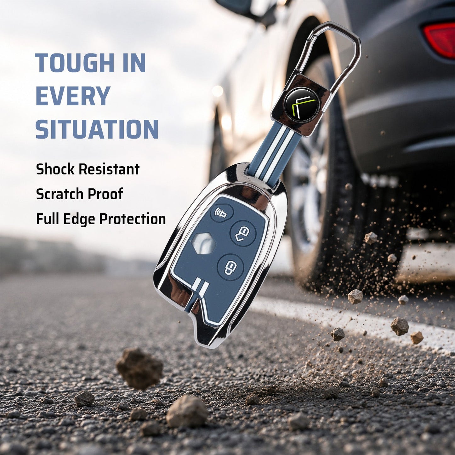 Metal Sapphire Key Cover With Key Chain Compatible with Suzuki Nippon 3-Button Smart Key