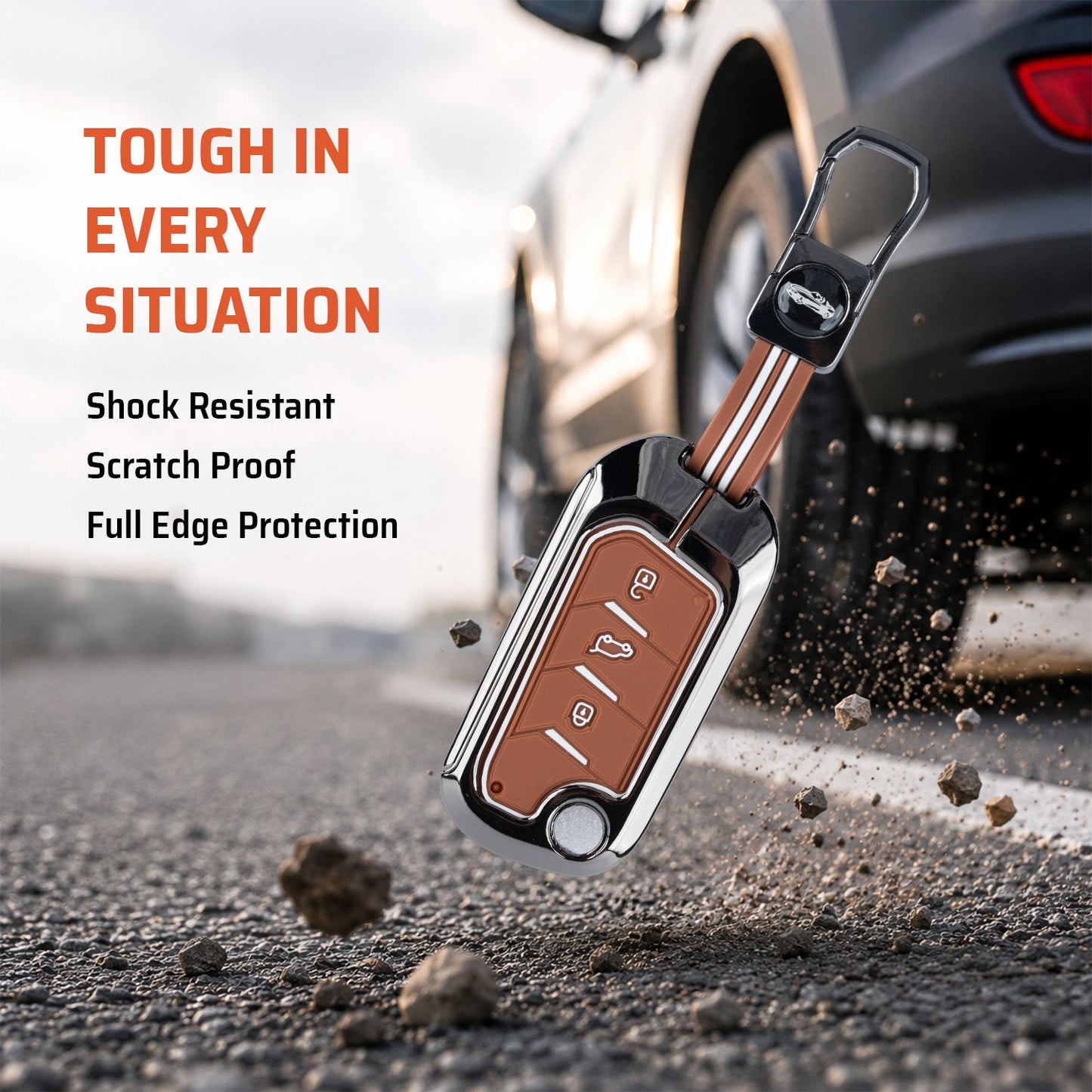 Metal Key Cover Compatible For Mahindra: Thar, Bolero, Scorpio, Scorpio-N, XUV700, XUV400, XUV3x0, XUV300, TUV300, Marazzo (3 button flip key)