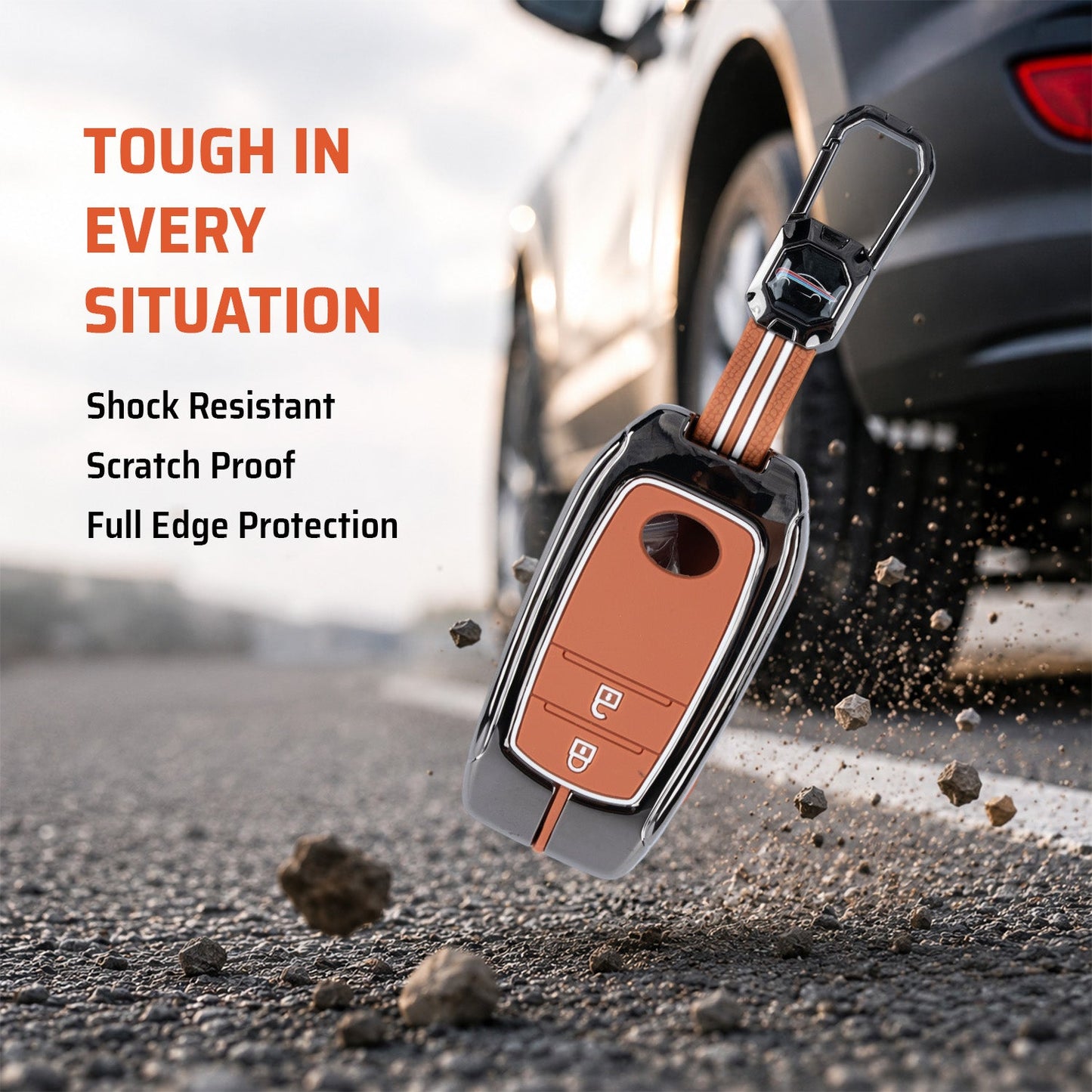 Metal Sapphire Key Cover With Key Chain Compatible with Toyota: Innova Crysta, Innova HyCross, Hilux (2 button smart key)