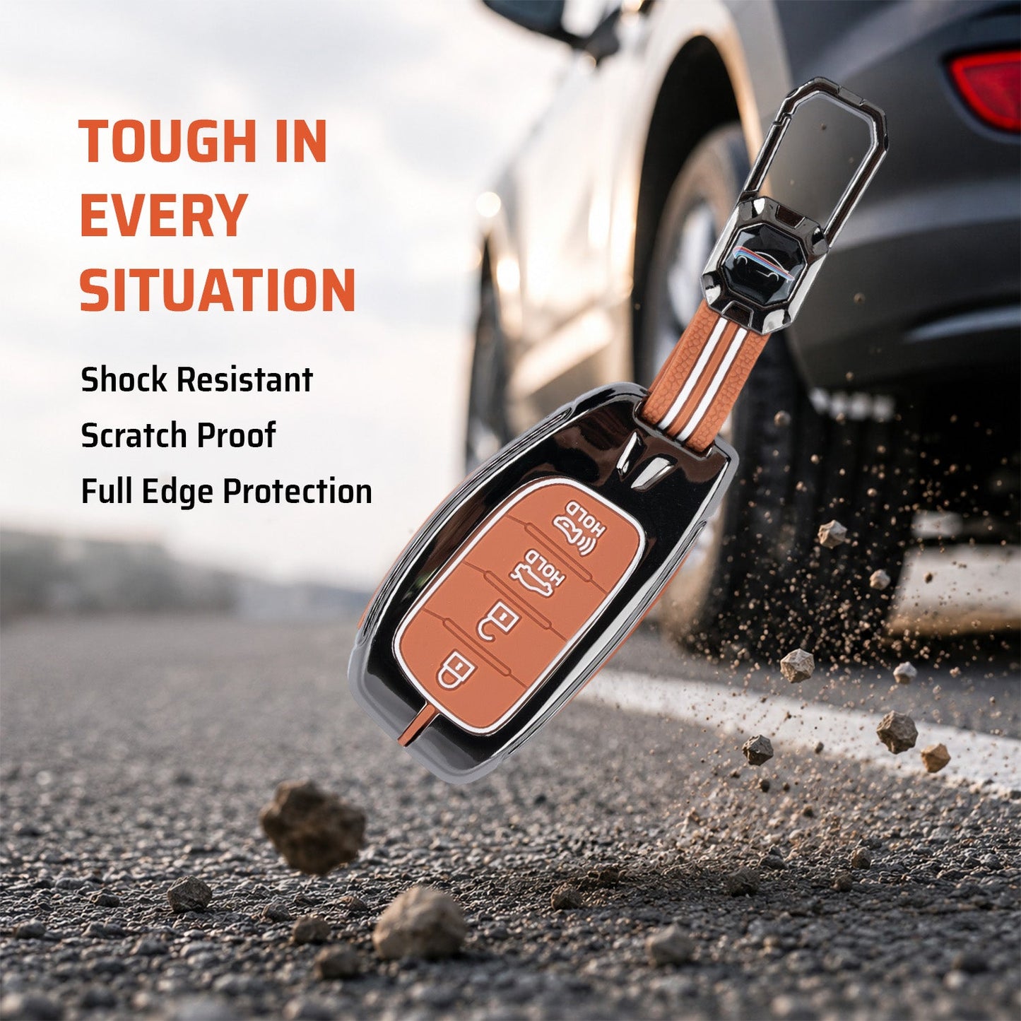 Metal Key Cover Compatible For Hyundai: i20, Creta, Venue, Tucson, Alcazar, Grand i10, Verna, Xcent, Aura, Elantra (4 button Smart Key)