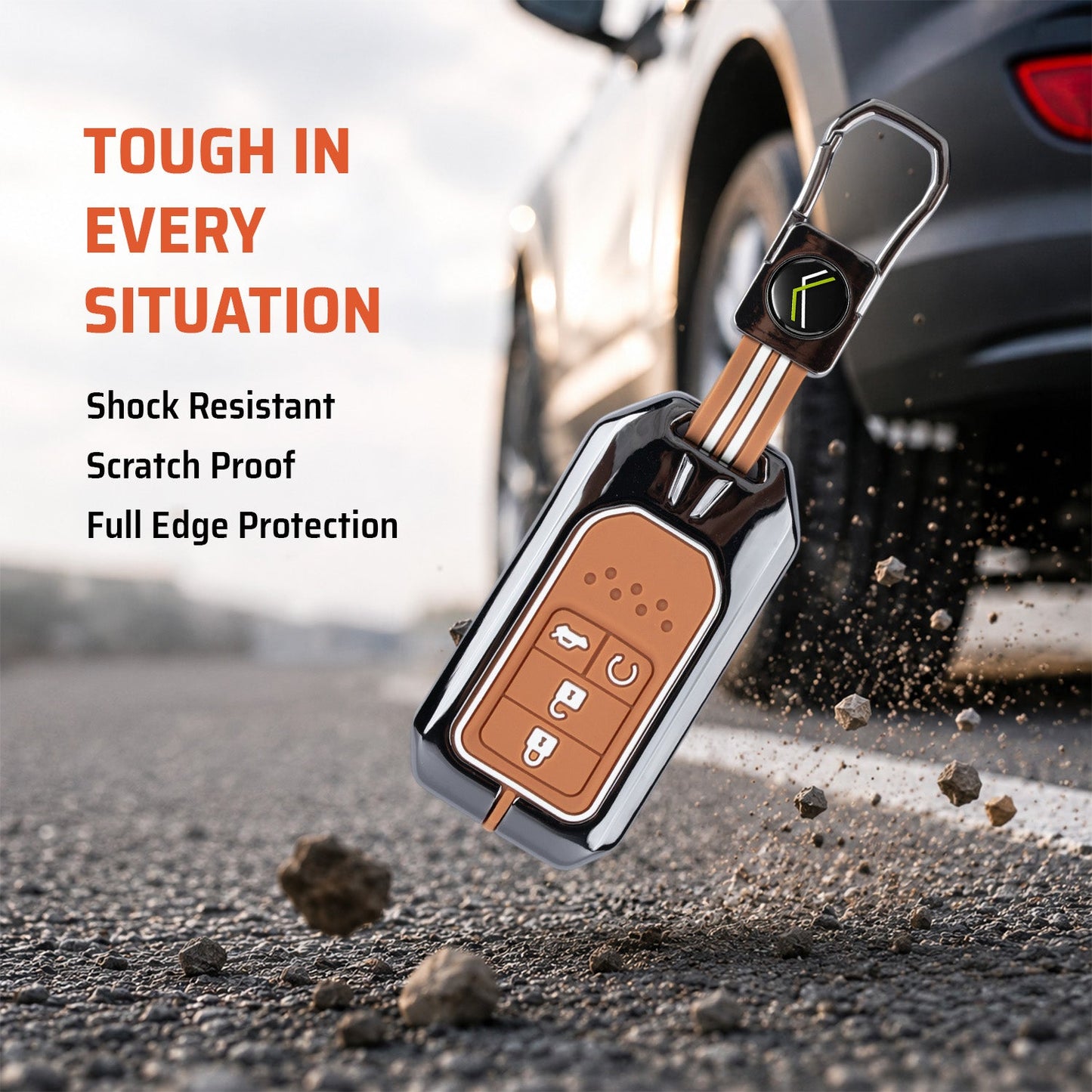 Metal Sapphire Key Cover With Key Chain Compatible with Honda : City, Civic, Jazz, Brio, Amaze, Cr-v, Wr-v, Br-v, Mobilio (4B Smart Key)
