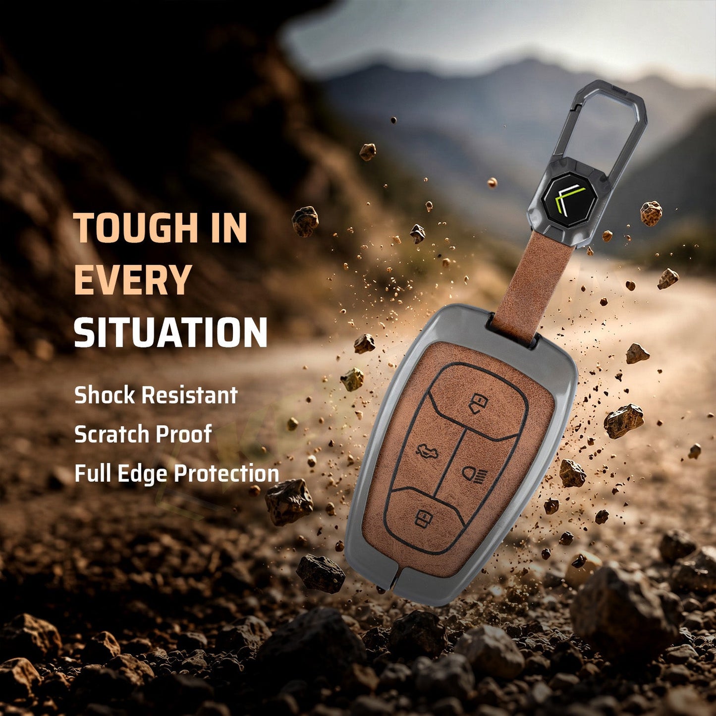 Metal Leather Brown Car Key Cover Compatible For Tata: Nexon, Harrier,Tiago, Tigor BS6, Tigor EV, Safari 2021, Altroz, Safari Gold, Gravitas, Punch
