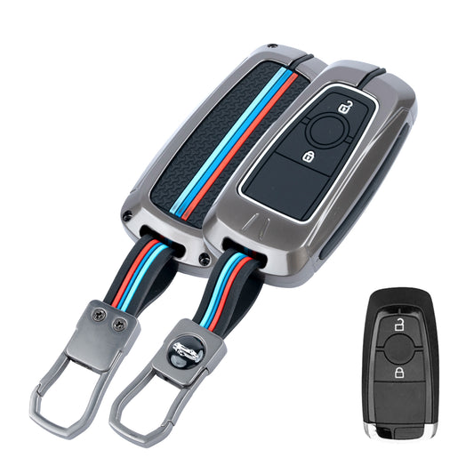 Metal Silicone Key Cover Compatible for Ford Ecosport | Endeavour | Freestyle | Aspire | Figo (2 button Smart Key)