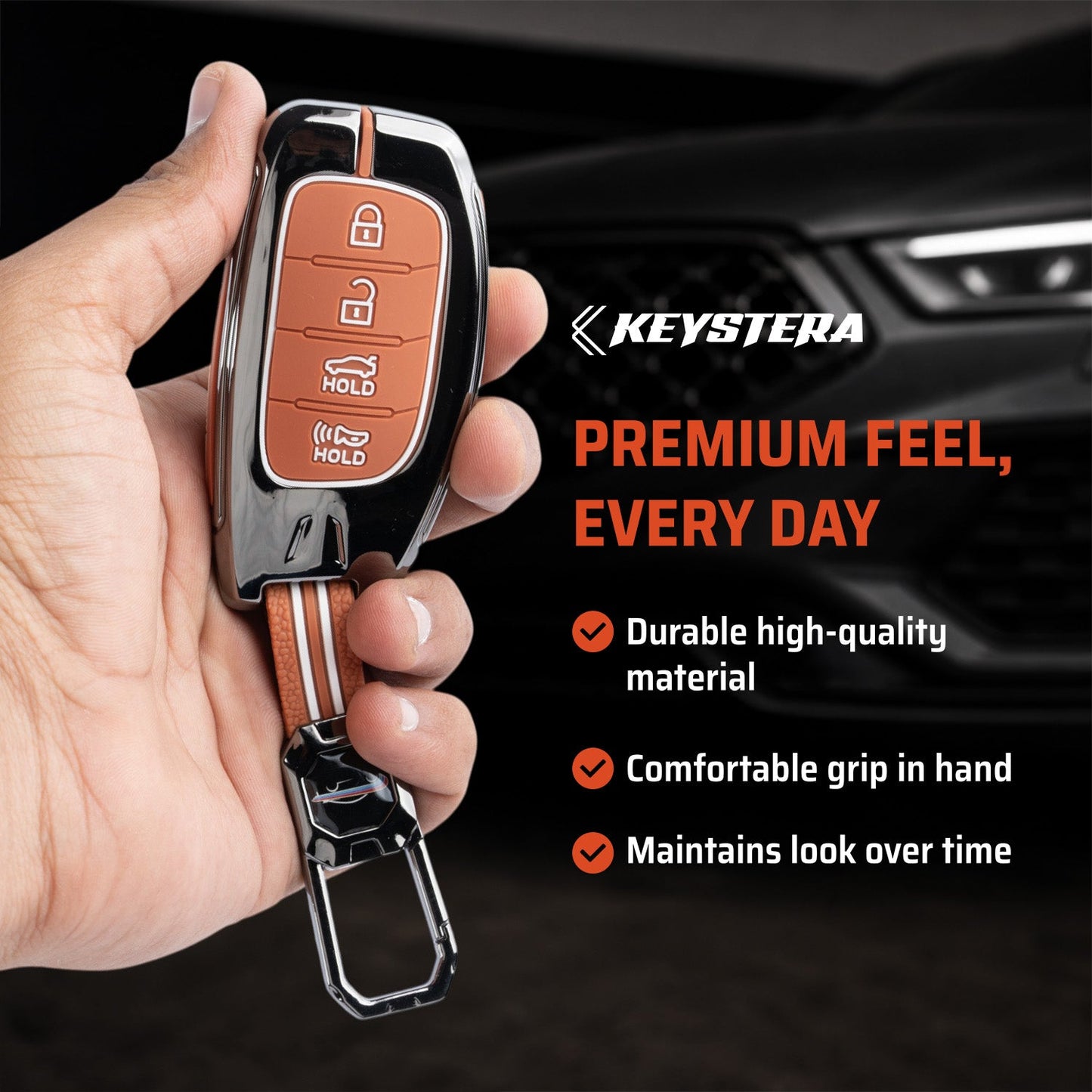Metal Key Cover Compatible For Hyundai: i20, Creta, Venue, Tucson, Alcazar, Grand i10, Verna, Xcent, Aura, Elantra (4 button Smart Key)