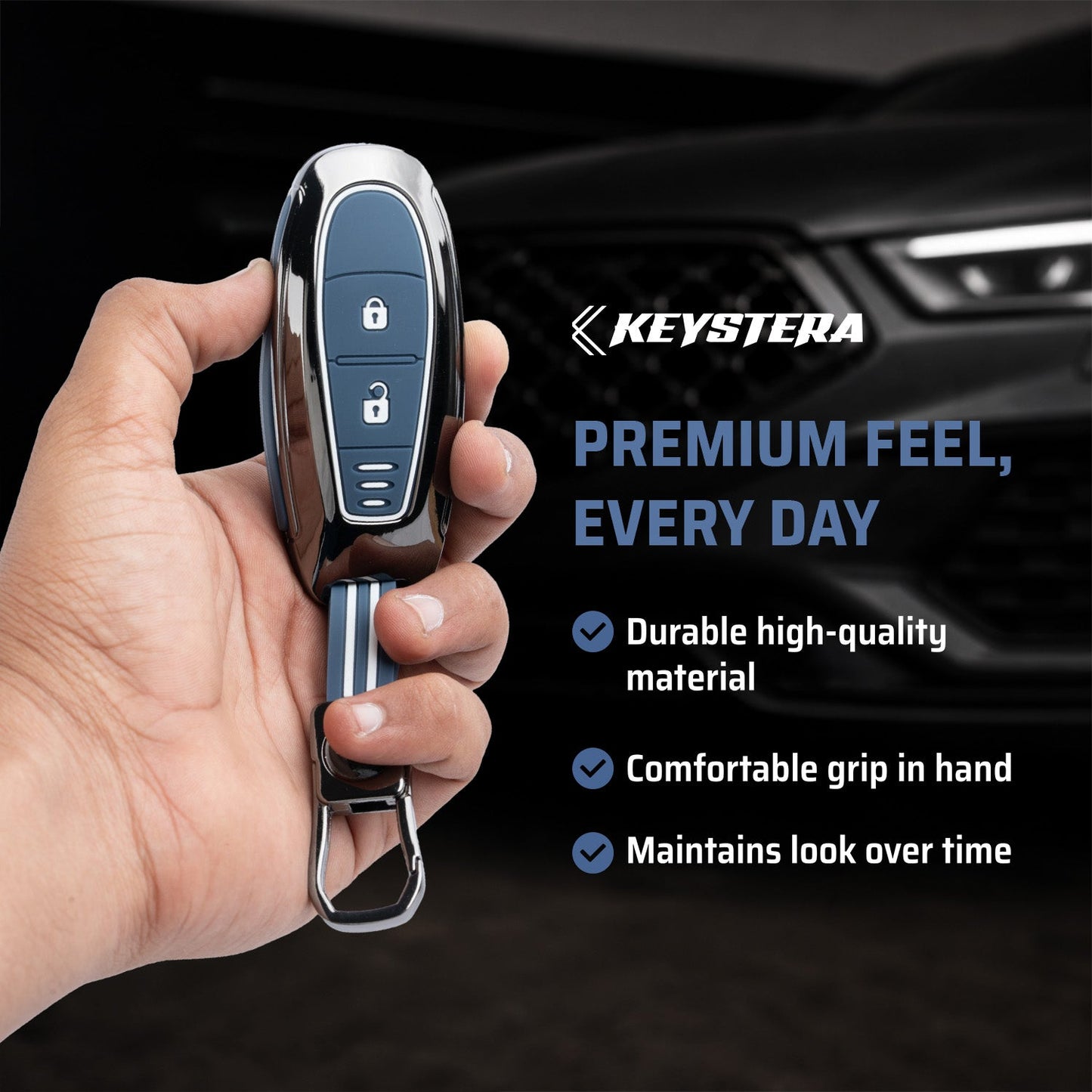 Metal Key Cover Compatible For Suzuki: Baleno, Ciaz, Ignis, S-Cross, Grand Vitara, Brezza & Toyota Urban Cruiser (3 Button smart key)