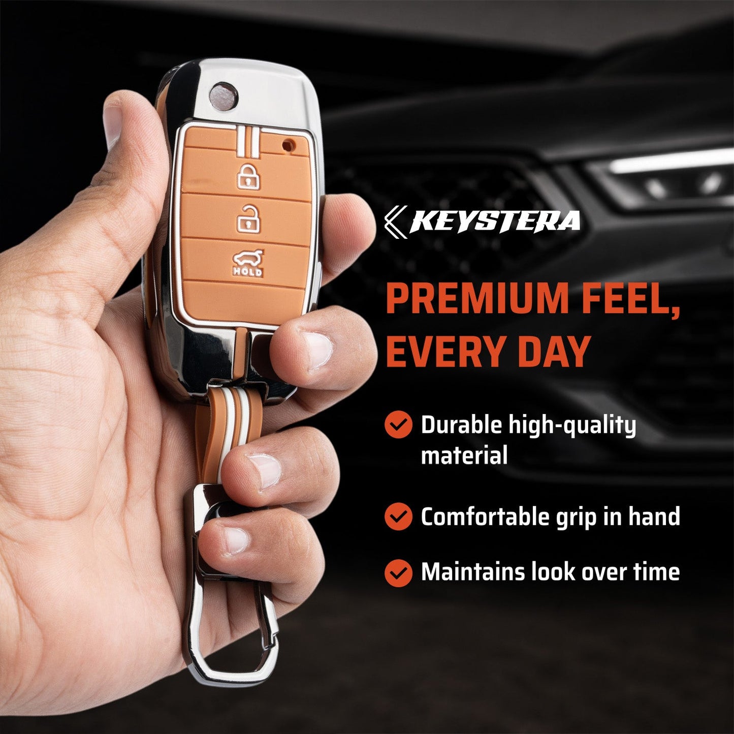 Metal Sapphire Key Cover With Key Chain Compatible withKia Seltos, Kia Sonet,Kia Carens (3 Button Flip Key)