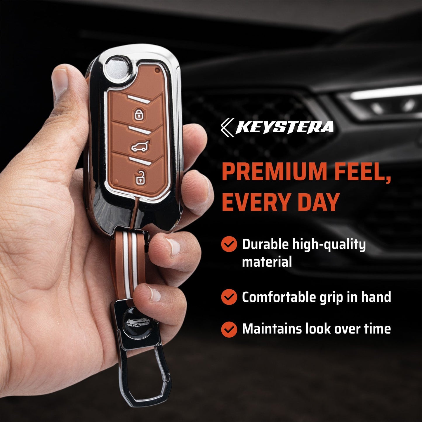 Metal Key Cover Compatible For Mahindra: Thar, Bolero, Scorpio, Scorpio-N, XUV700, XUV400, XUV3x0, XUV300, TUV300, Marazzo (3 button flip key)