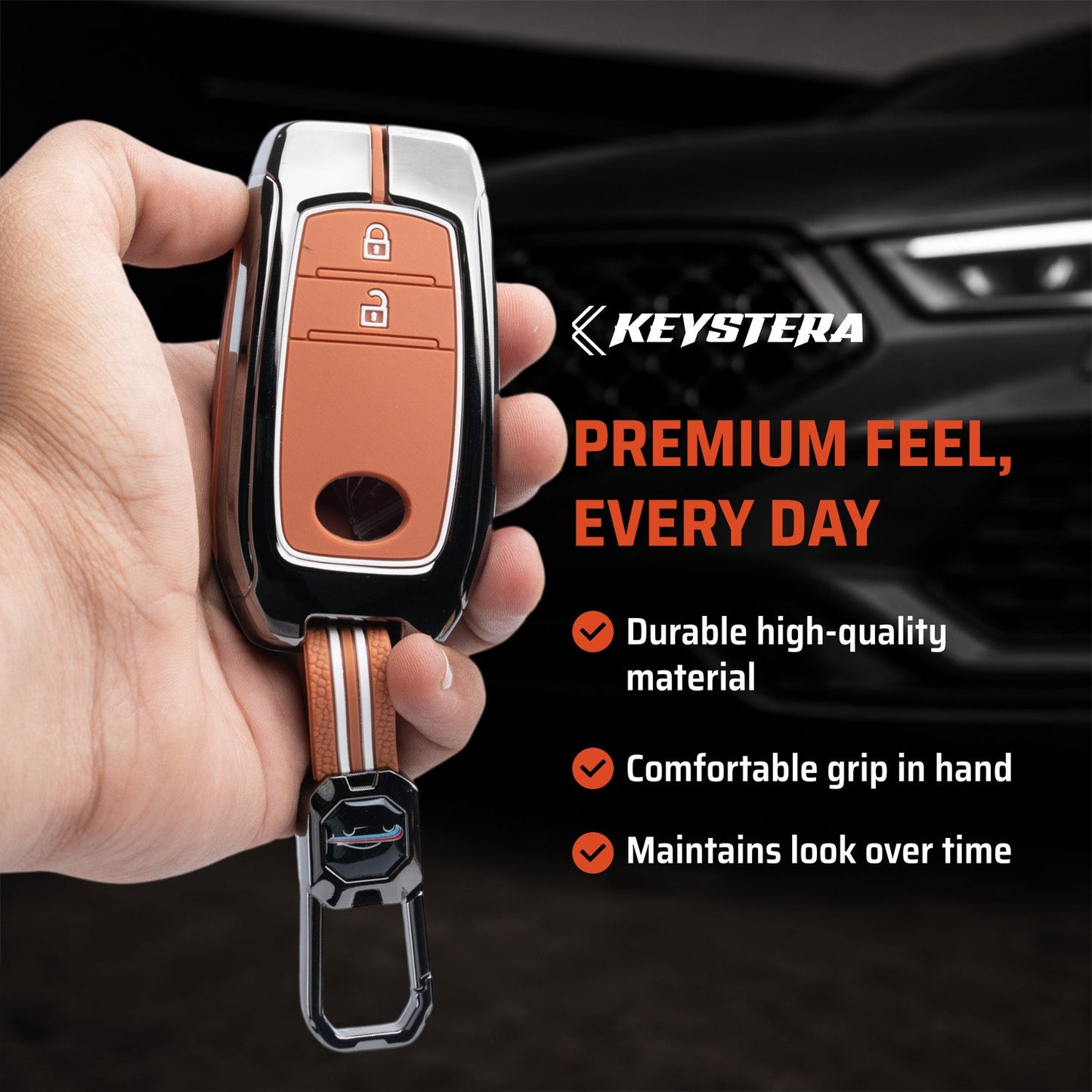 Metal Sapphire Key Cover With Key Chain Compatible with Toyota: Innova Crysta, Innova HyCross, Hilux (2 button smart key)