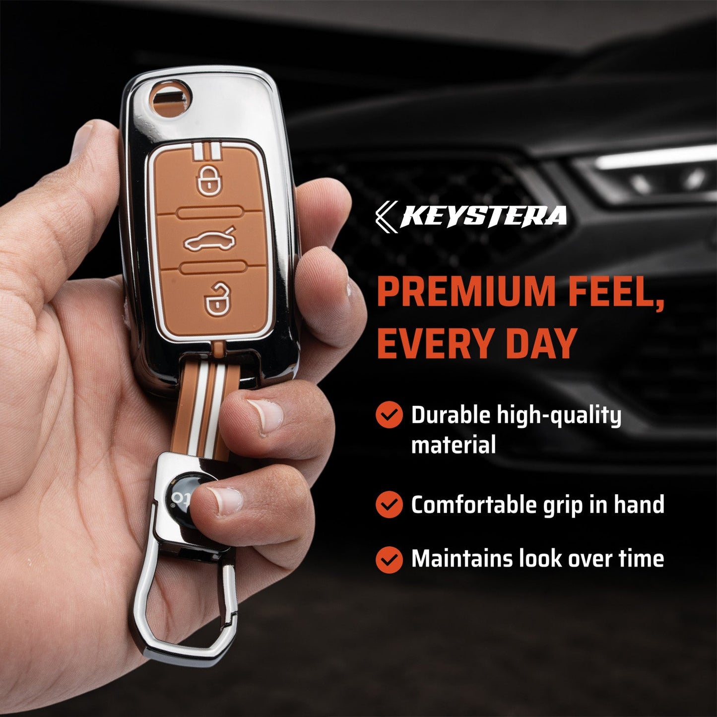 Metal Key Cover Compatible For Skoda : Octavia, Fabia, Laura, Superb, Rapid, Yeti & Volkswagen : Polo, Vento, Jetta, Ameo(3 Button Flip Key)