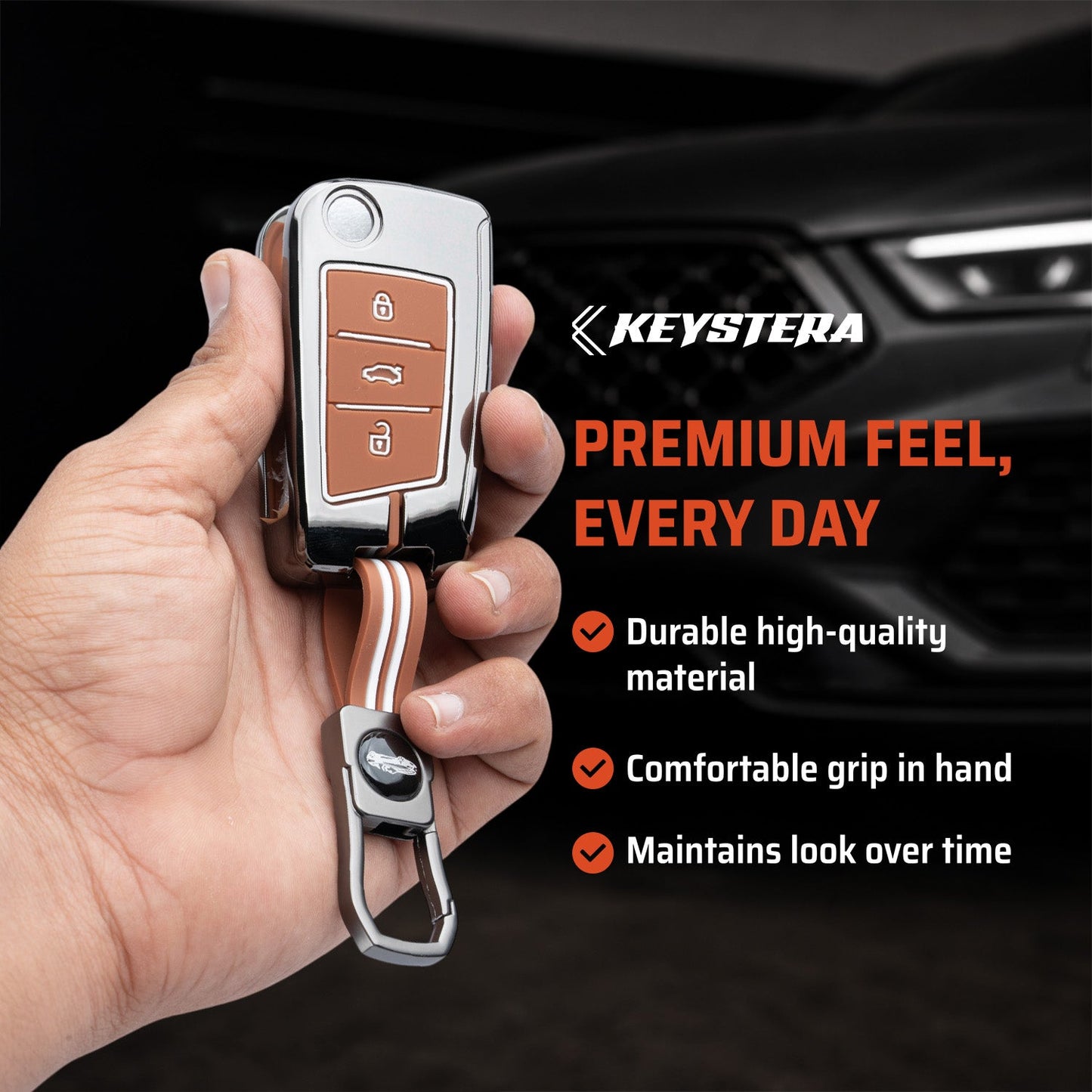 Metal Key Cover Compatible For Skoda Kushaq | Skoda Kodiaq | Skoda Slavia | Octavia | Volkswagen Tiguan | Volkswagen Virtus | New Polo | New Vento (3 Button)