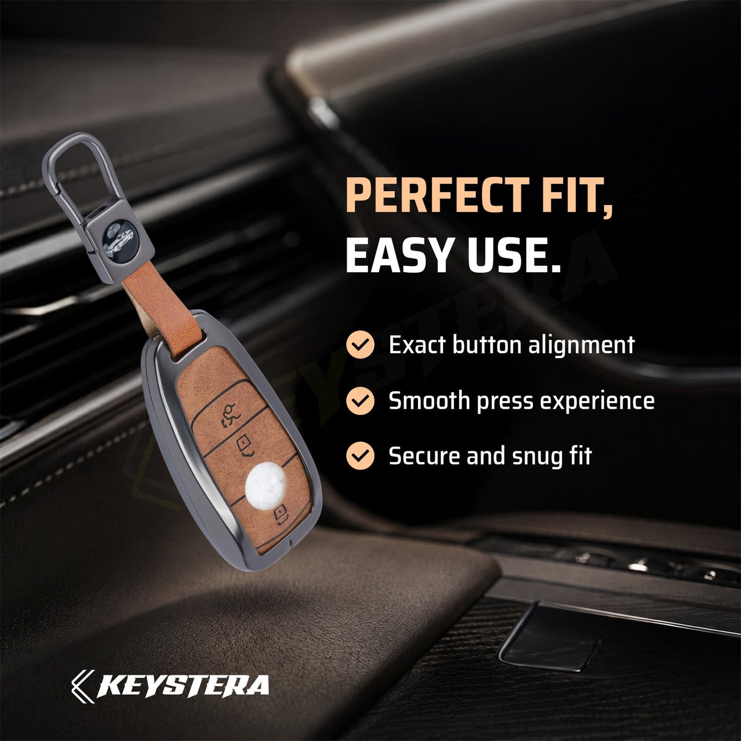 Metal Leather Brown Key Cover Compatible For Mercedes-Benz : E-Class, S-Class, A-Class, C-Class, G-Class 2020 Onwards