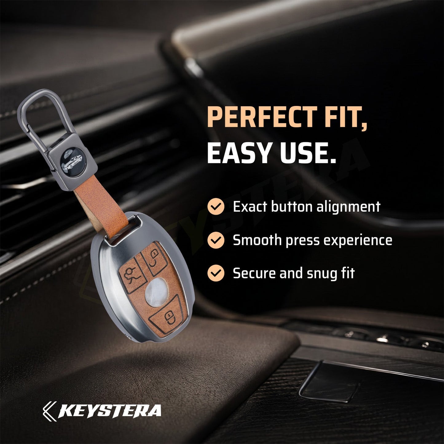 Metal Leather key cover Compatible for Mercedes Benz : GL Series | S - Class | C - Class | M - Class | 3 Button Smart Key