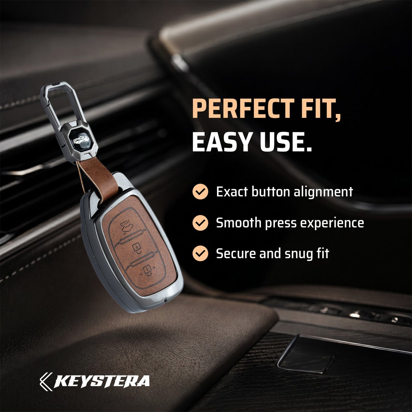 Metal Leather Brown Key Cover Compatible For Hyundai: i20, Creta, Venue, Tucson, Alcazar, Verna, Xcent, Aura, Elantra, Nios, I-10 Grand,Exter