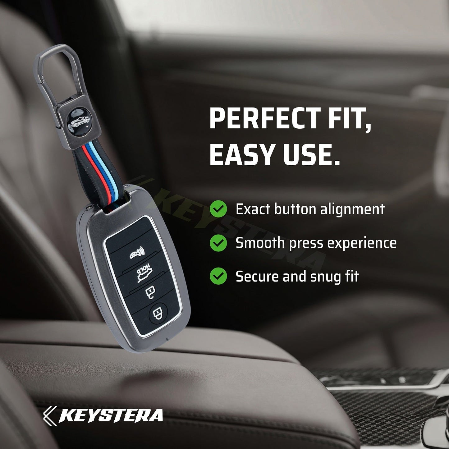 Metal Silicone Key Cover Compatible for Kia: Seltos, Sonet, Carens, Carnival (4 Button Smart Key)