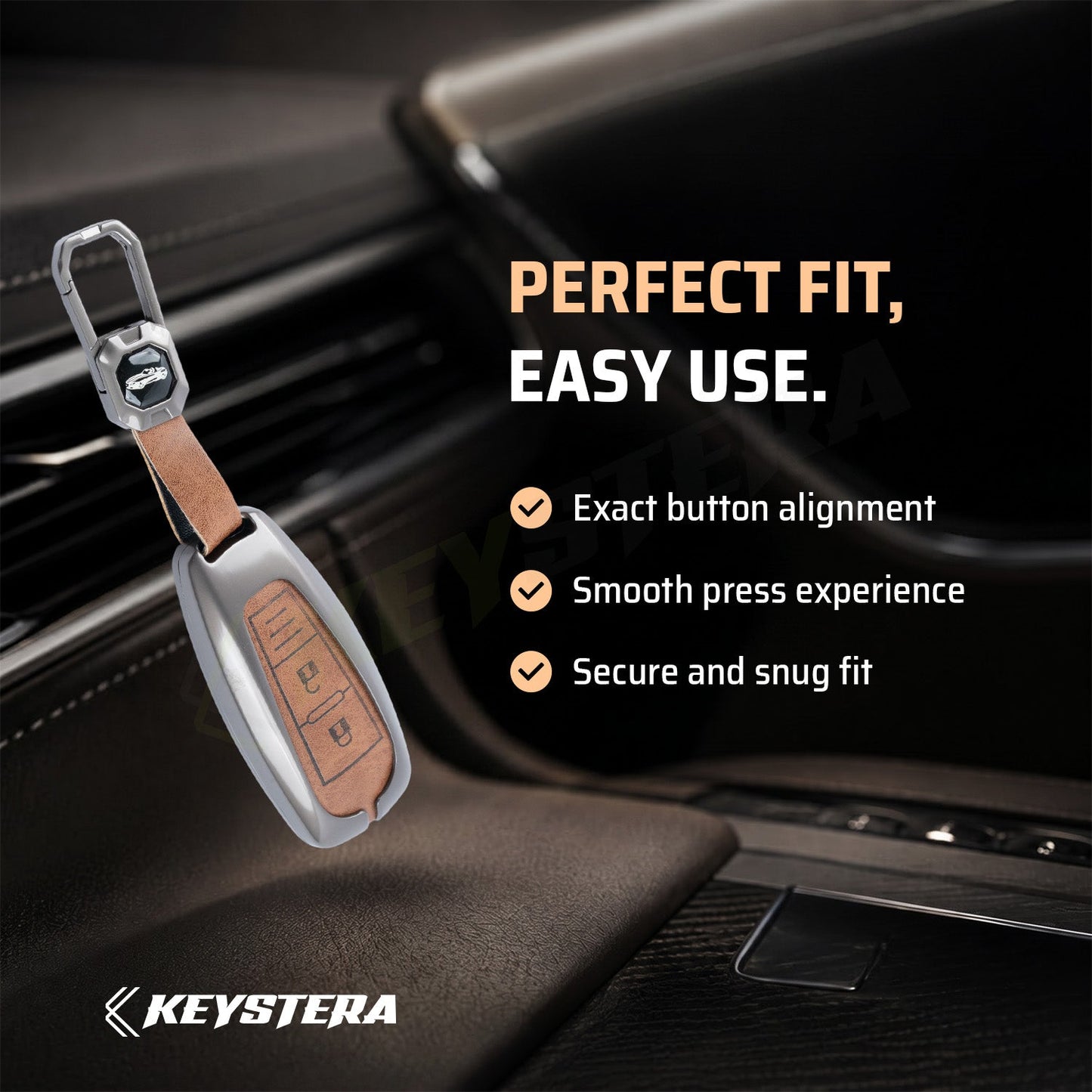 Metal Leather Brown Car Key Cover Compatible For  Suzuki: Baleno, Ciaz, Ignis, S-Cross, Grand Vitara, Brezza & Toyota Urban Cruiser (3 Button smart key)