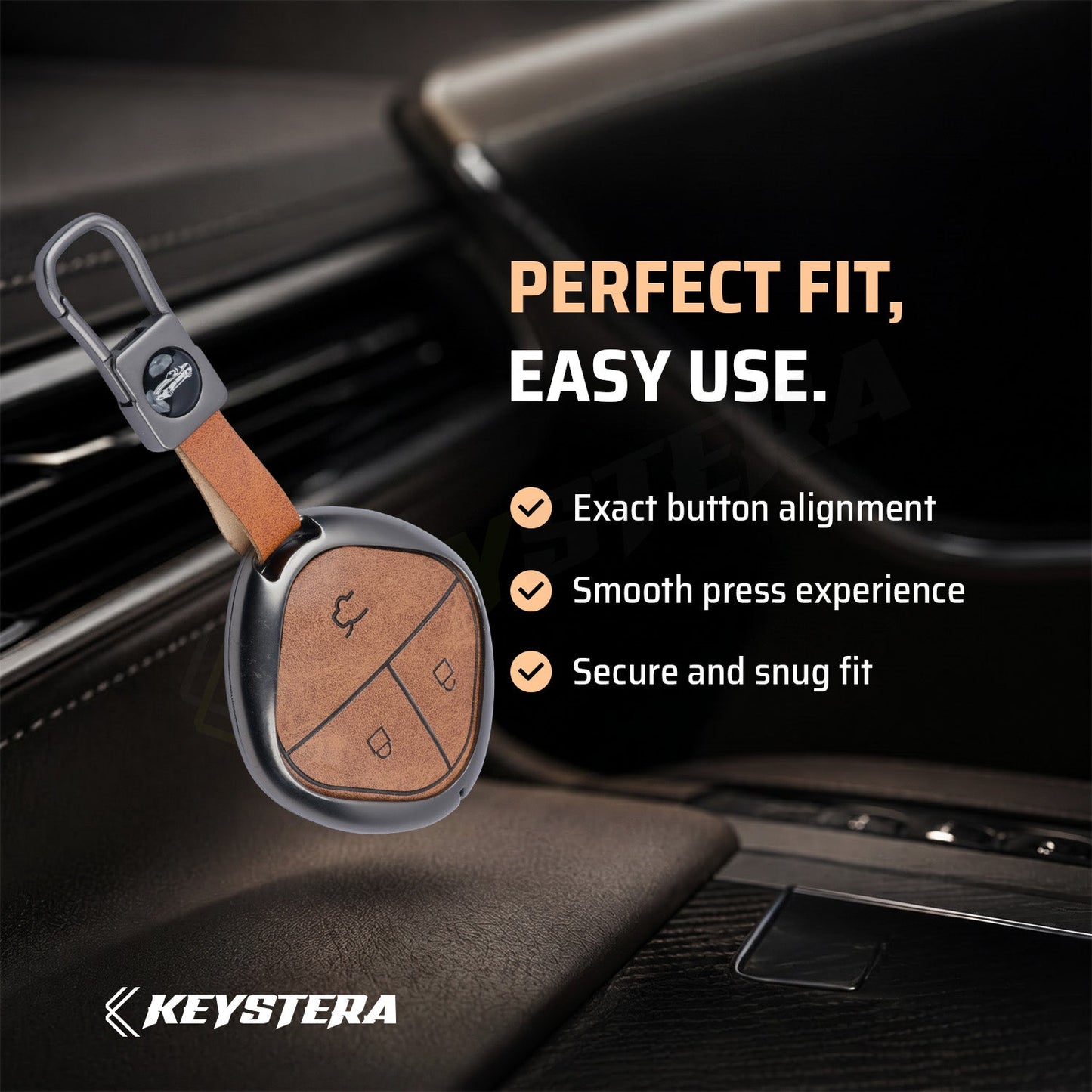 Metal Leather Car Key Cover Compatible for MG COMET EV Electric 3 Button Smart Key