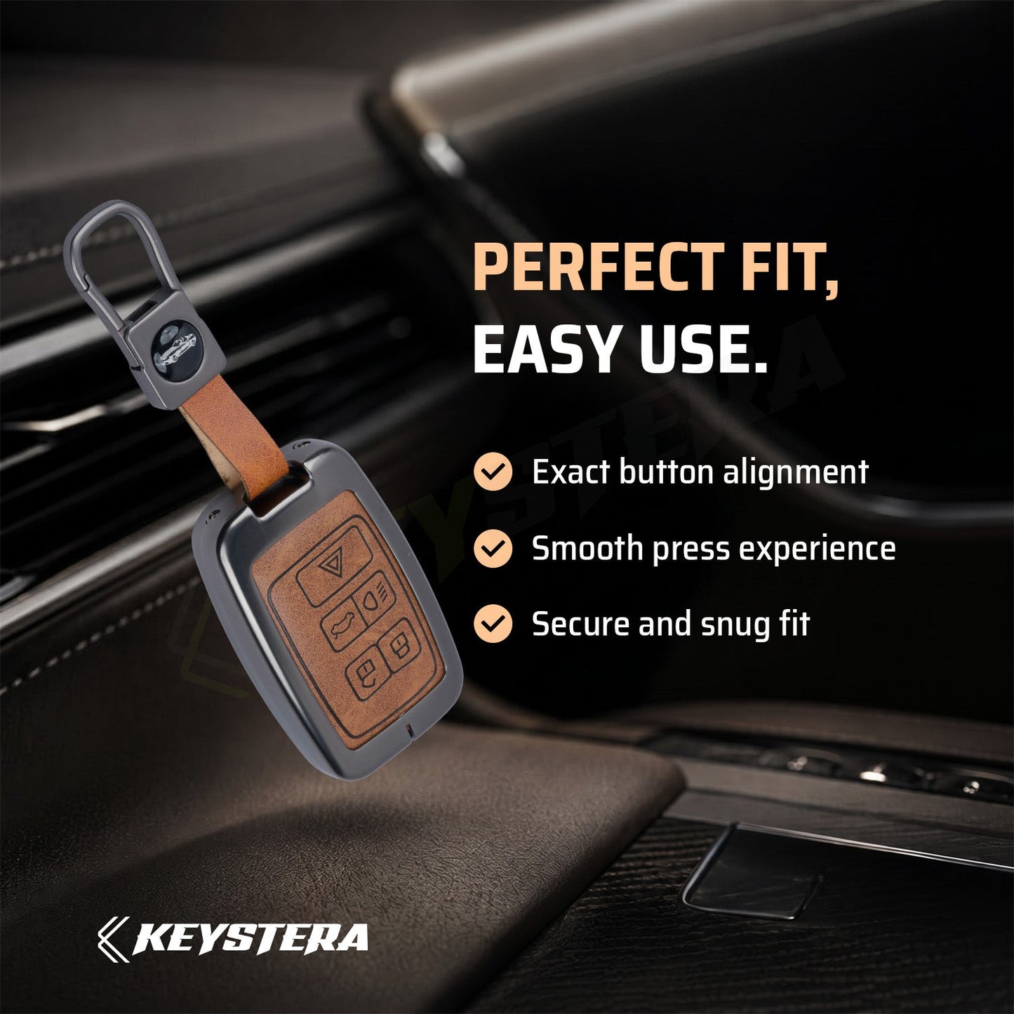 metal Leather Car Key Cover Compatible For Land Rover | Range Rover | Jaguar 5 Button Smart Key