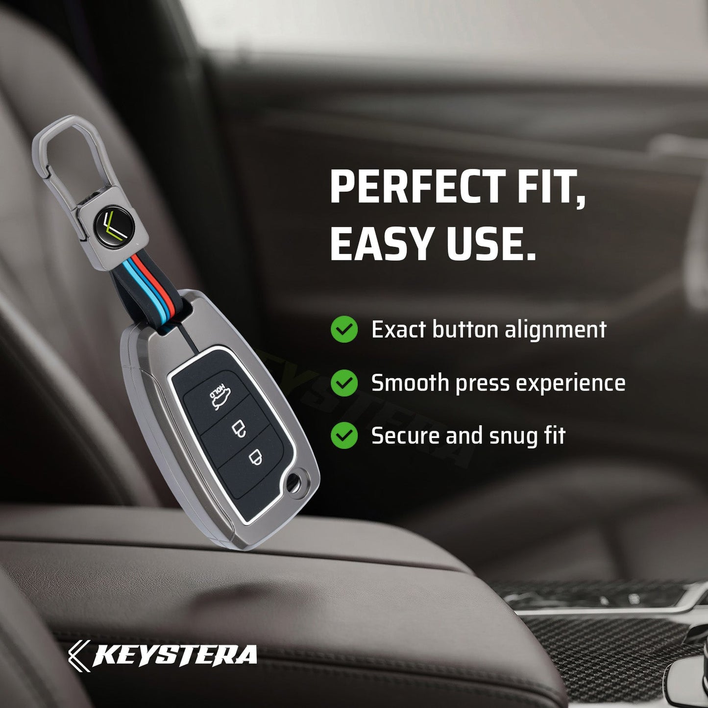 Metal silicon Car Key Cover Compatible For Hyundai Kona, Verna, Tucson, Venue, Aura (3 Button Flip Key)