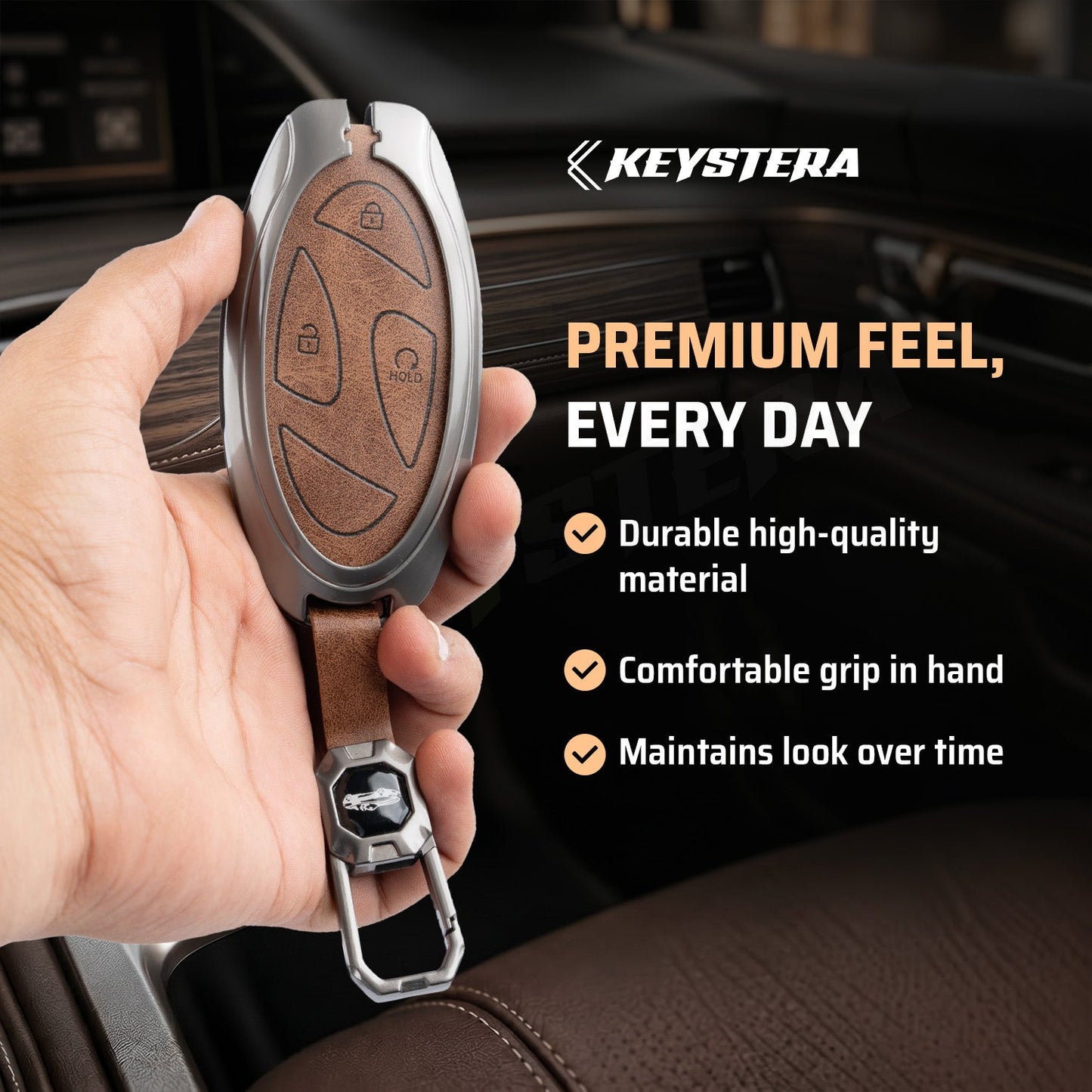 Metal Leather Car Key Cover Compatible For Hyundai Venue 2026 3-Button Smart Key