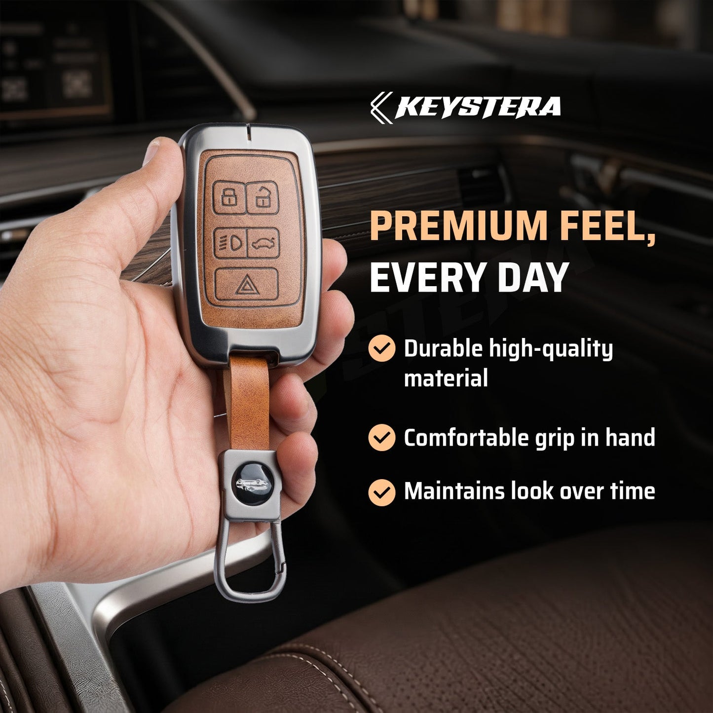 metal Leather Car Key Cover Compatible For Land Rover | Range Rover | Jaguar 5 Button Smart Key