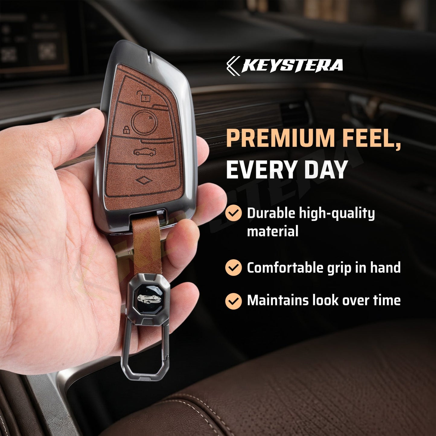 Metal Leather Brown Car Key Cover Compatible For BMW X1, X3, X6, X5, 5 Series, 6 Series, 7 Series