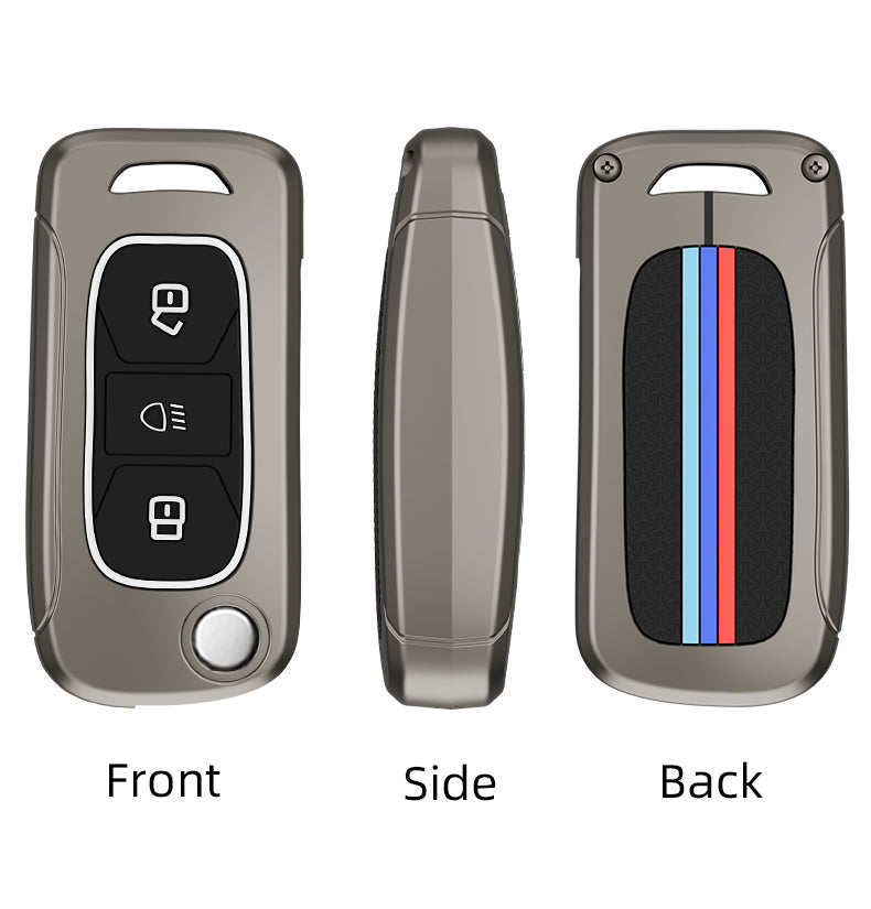 Metal Silicone Car Key Cover Compatible For Tata: Nexon, Harrier, Safari, Altroz, Punch, Tiago, Tigor, Zest, Bolt, Hexa (3 button Flip Key)