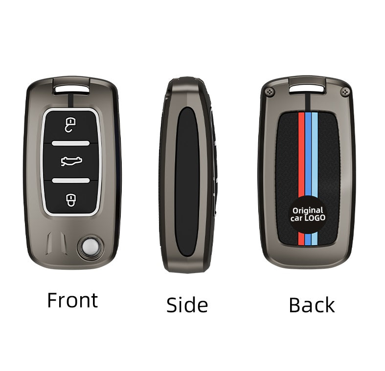 Metal Silicone Car Key Cover Compatible For Skoda : Octavia, Fabia, Laura, Superb, Rapid, Yeti & Volkswagen : Polo, Vento, Jetta, Ameo (3 Button Flip Key)