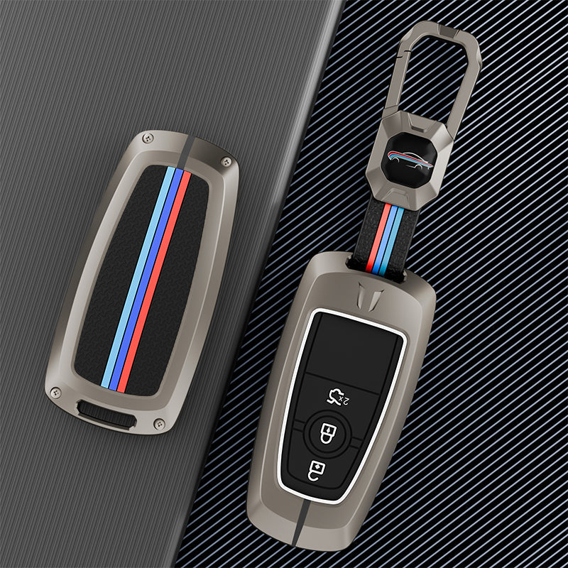 Metal Silicone Key Cover Compatible for Ford : Figo, Aspire, Ecosport, Endeavour | 3 button Smart Key