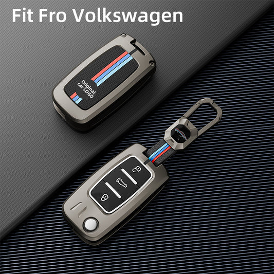 Metal Silicone Car Key Cover Compatible For Skoda : Octavia, Fabia, Laura, Superb, Rapid, Yeti & Volkswagen : Polo, Vento, Jetta, Ameo (3 Button Flip Key)
