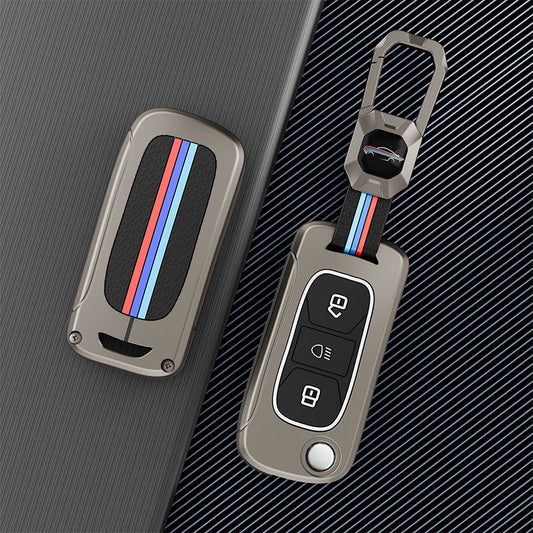 Metal Silicone Car Key Cover Compatible For Tata: Nexon, Harrier, Safari, Altroz, Punch, Tiago, Tigor, Zest, Bolt, Hexa (3 button Flip Key)