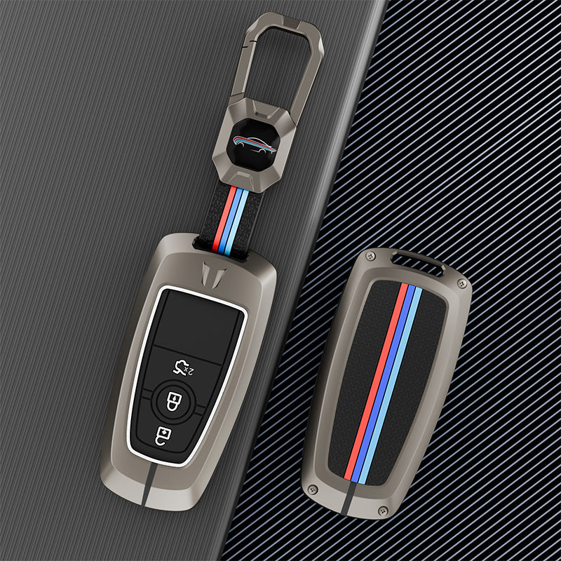 Metal Silicone Key Cover Compatible for Ford : Figo, Aspire, Ecosport, Endeavour | 3 button Smart Key