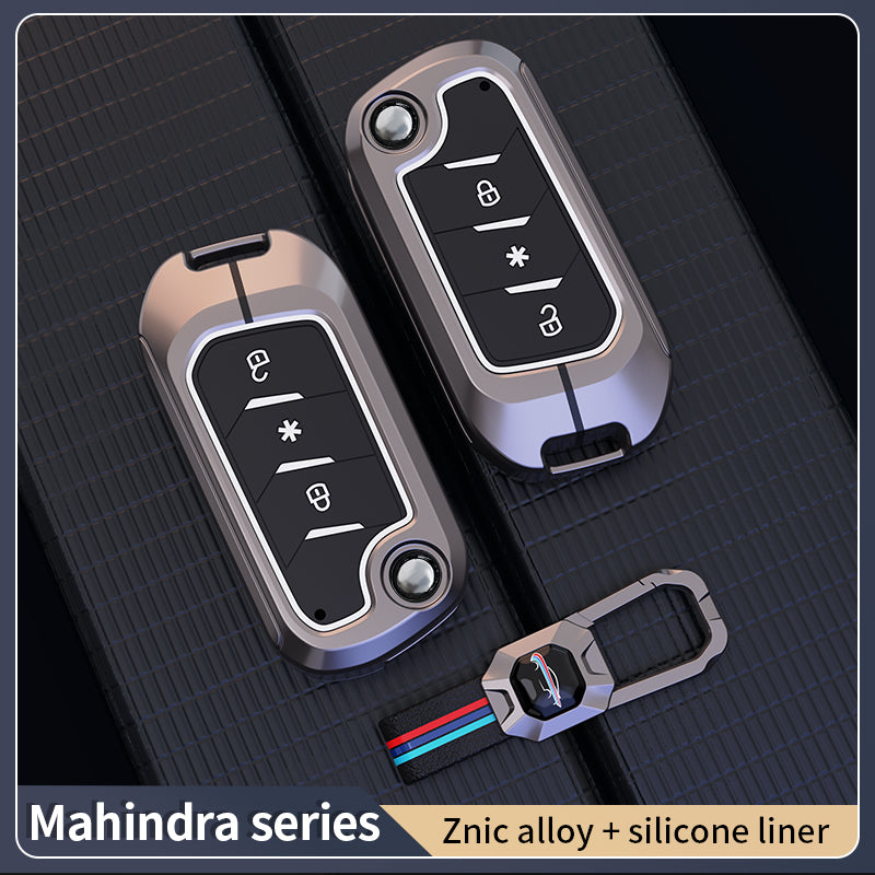 Metal Silicone Key Cover Compatible For Mahindra: Thar, Bolero, Scorpio, Scorpio-N, XUV700, XUV400, XUV3x0, XUV300, TUV300, Marazzo (3 button flip key)