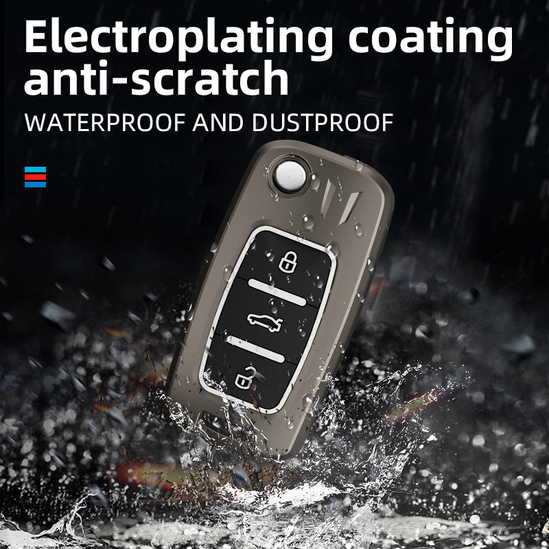 Metal Silicone Car Key Cover Compatible For Skoda : Octavia, Fabia, Laura, Superb, Rapid, Yeti & Volkswagen : Polo, Vento, Jetta, Ameo (3 Button Flip Key)