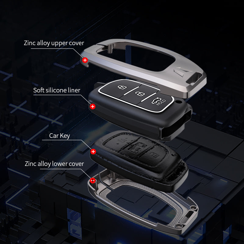 Metal Silicone Key Cover Compatible For Hyundai: i20, Creta, Venue, Tucson, Alcazar, Verna, Xcent, Aura, Elantra, Nios, I-10 Grand,Exter