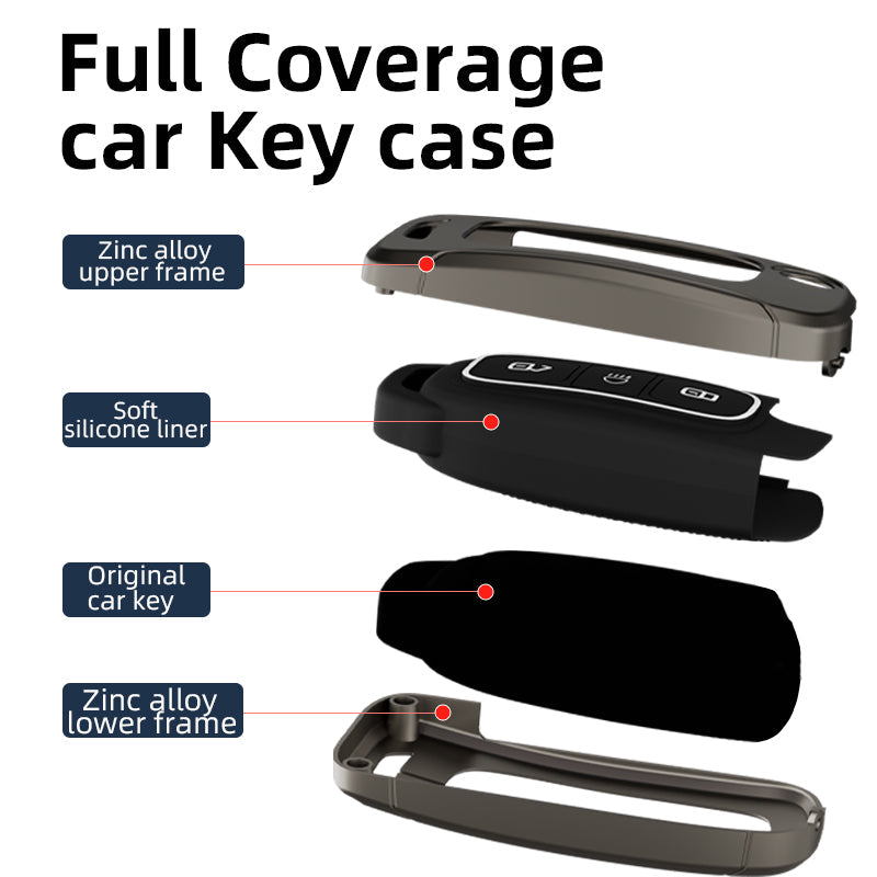 Metal Silicone Car Key Cover Compatible For Tata: Nexon, Harrier, Safari, Altroz, Punch, Tiago, Tigor, Zest, Bolt, Hexa (3 button Flip Key)