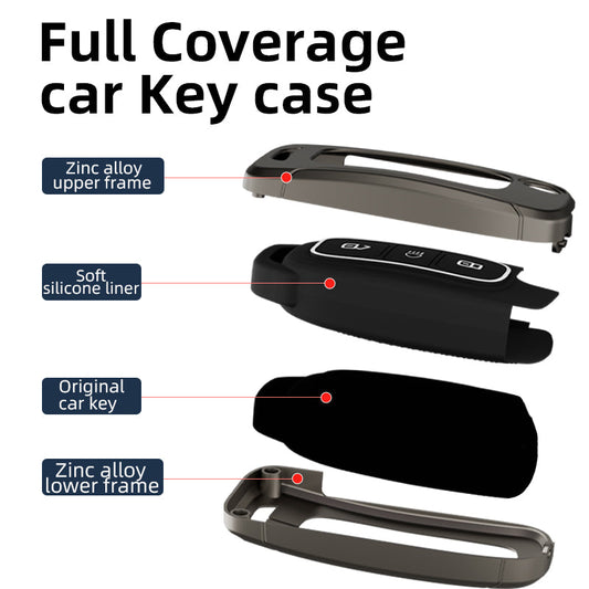 Metal Silicone Car Key Cover Compatible For Tata: Nexon, Harrier, Safari, Altroz, Punch, Tiago, Tigor, Zest, Bolt, Hexa (3 button Flip Key)